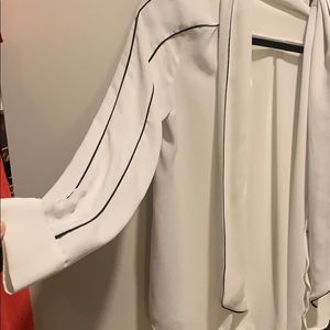 Zara white button down blouse with black piping